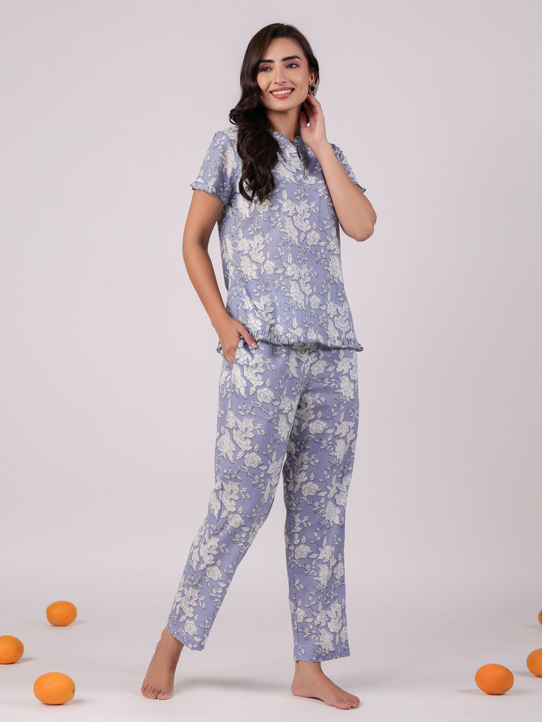 Floral Printed Cotton Night Suit Set