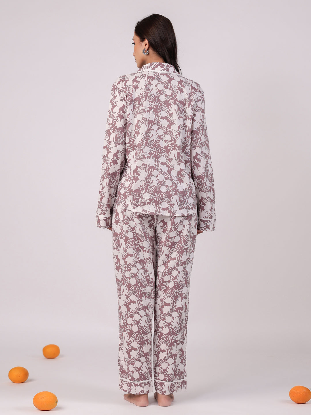 White Flower Printed Night Suit Set