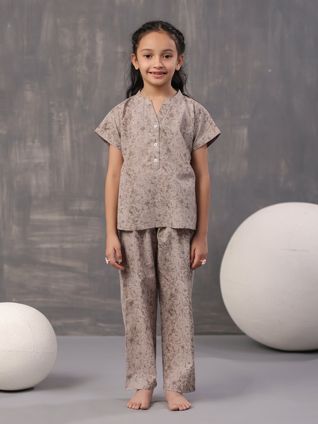 Kids Geometric Printed Cotton Night Suit