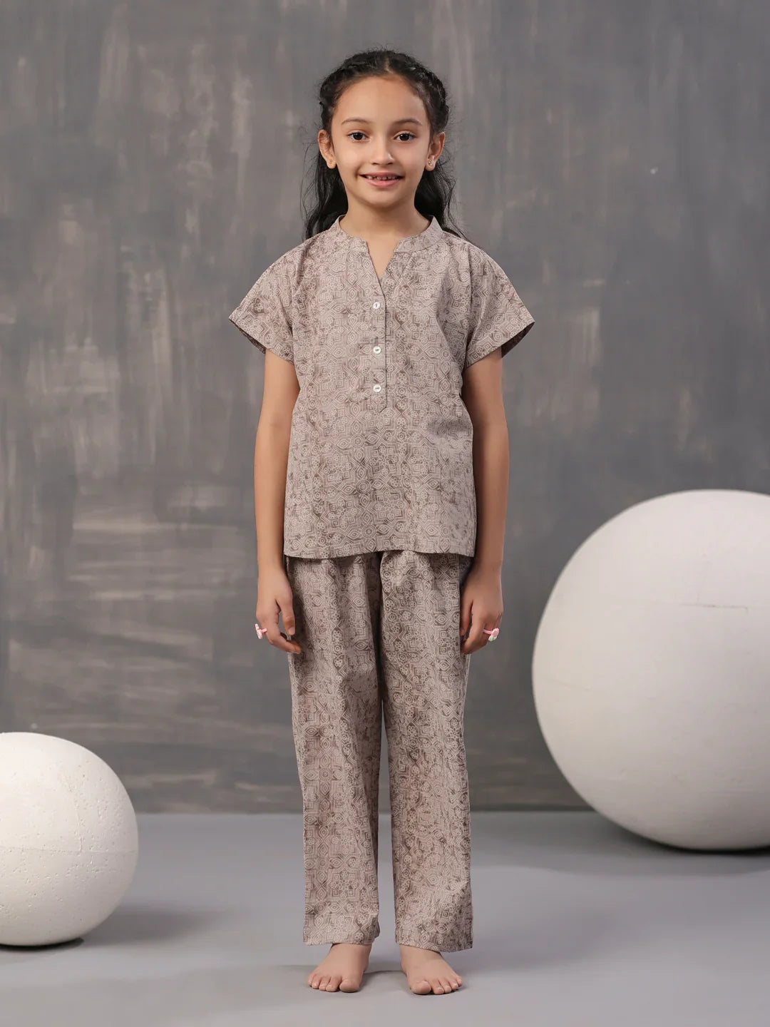 Kids Geometric Printed Cotton Night Suit - SanskrutiHomes