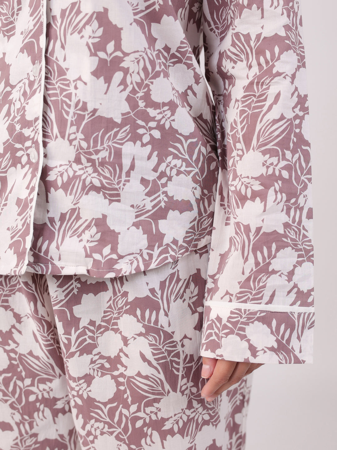 White Flower Printed Night Suit Set