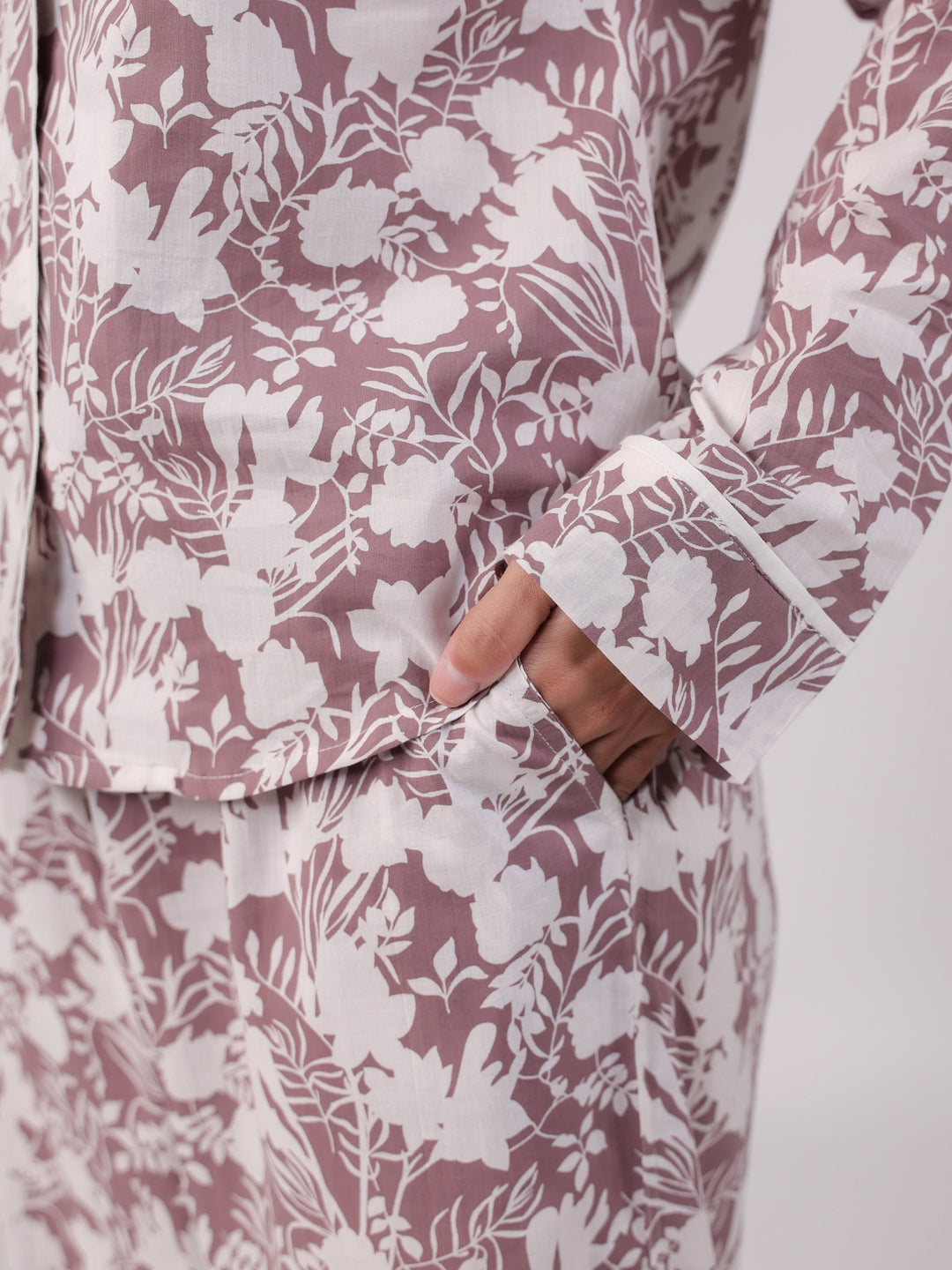 White Flower Printed Night Suit Set