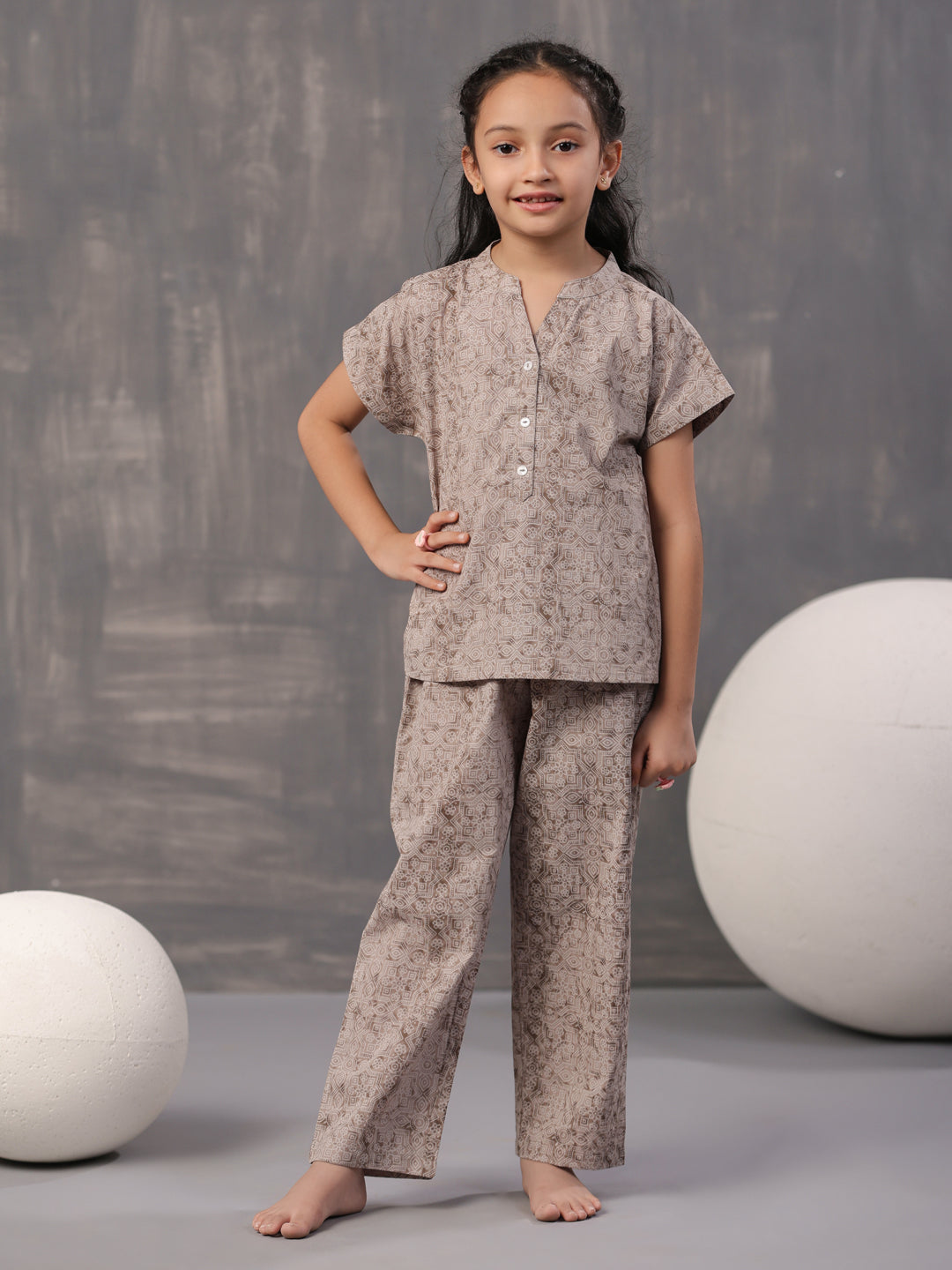 Kids Geometric Printed Cotton Night Suit