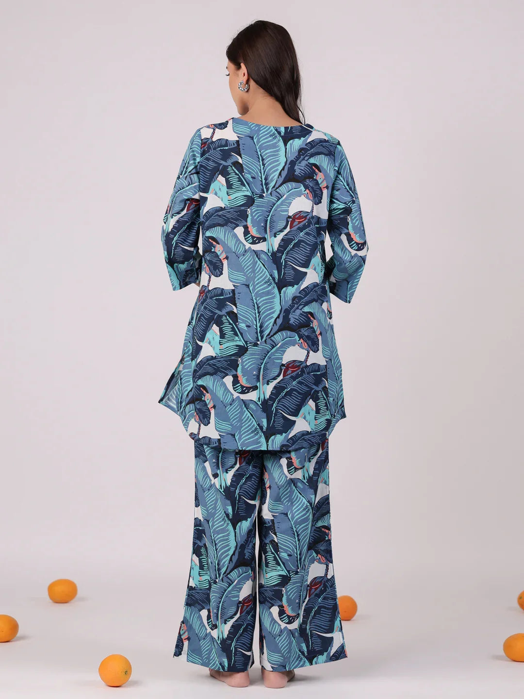 Blue Printed Cotton Night Suit Set - SanskrutiHomes
