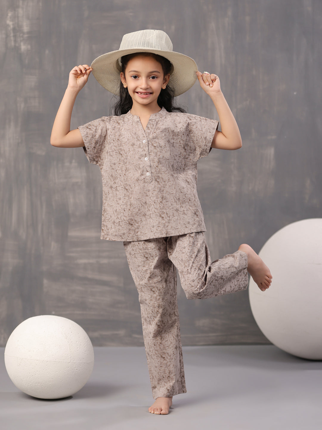 Kids Geometric Printed Cotton Night Suit