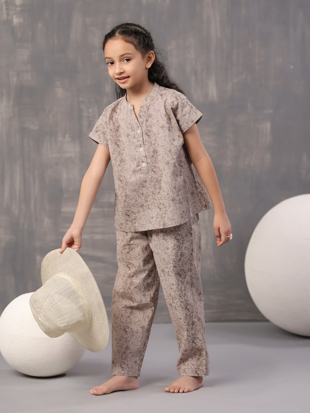 Kids Geometric Printed Cotton Night Suit