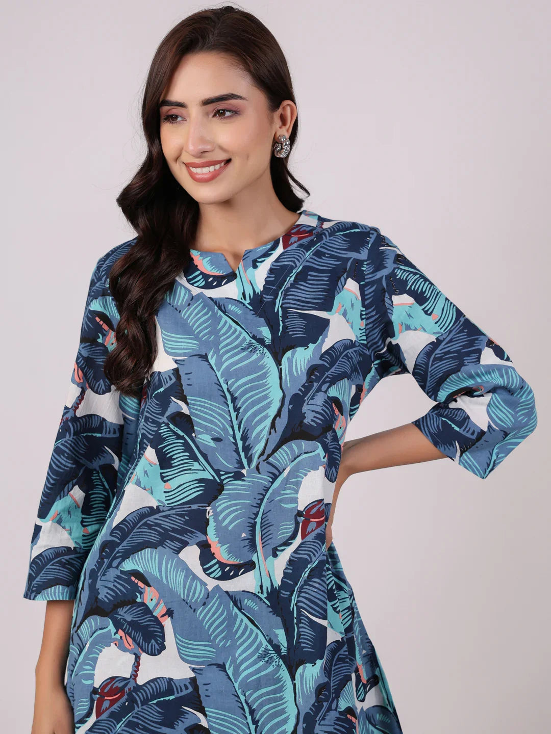 Blue Printed Cotton Night Suit Set - SanskrutiHomes
