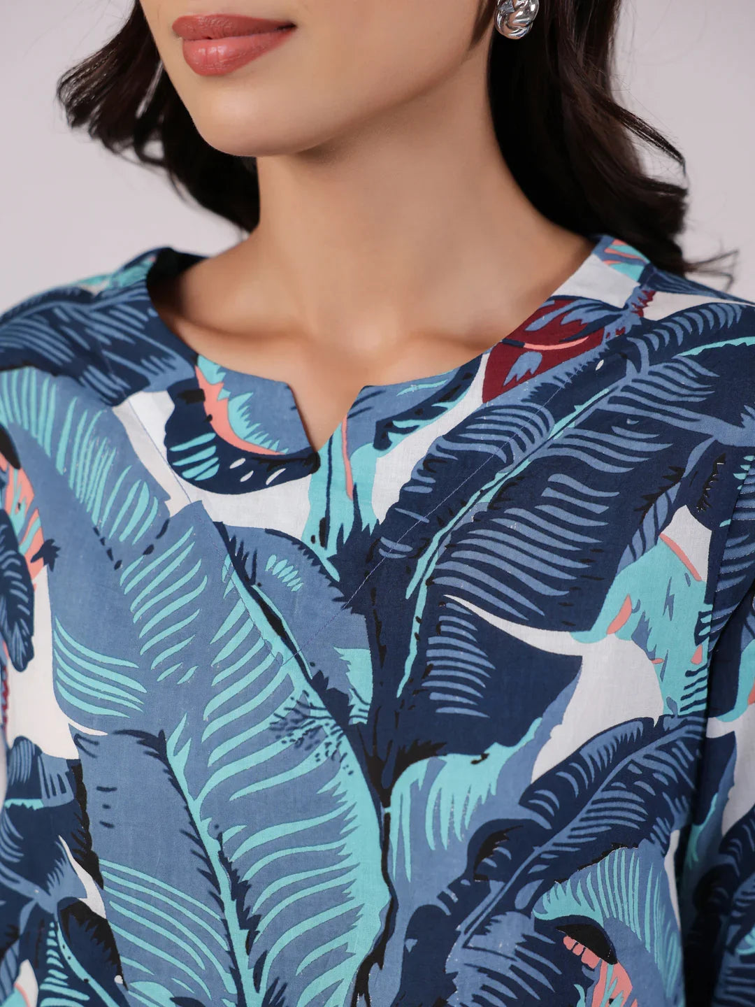 Blue Printed Cotton Night Suit Set - SanskrutiHomes