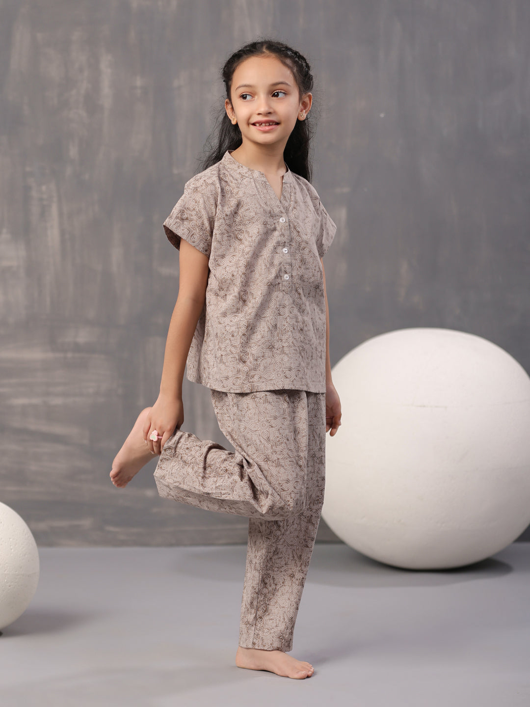 Kids Geometric Printed Cotton Night Suit
