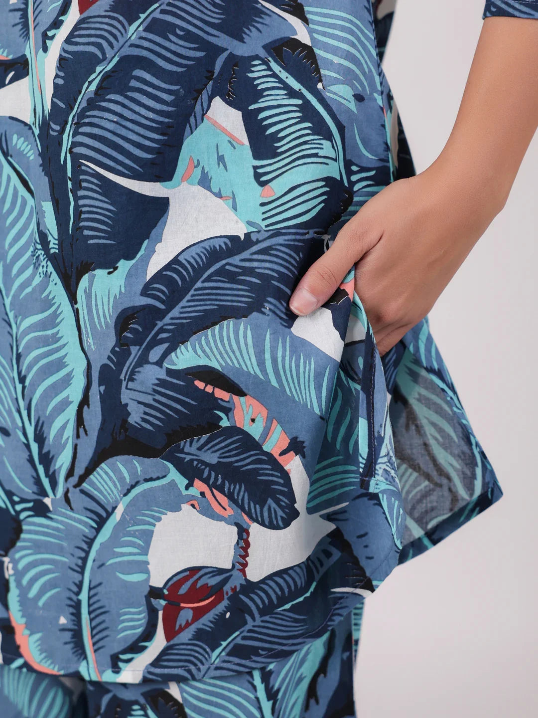 Blue Printed Cotton Night Suit Set - SanskrutiHomes