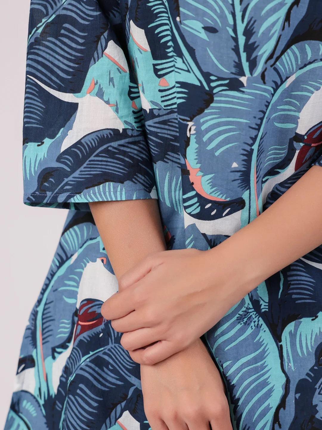 Blue Printed Cotton Night Suit Set - SanskrutiHomes