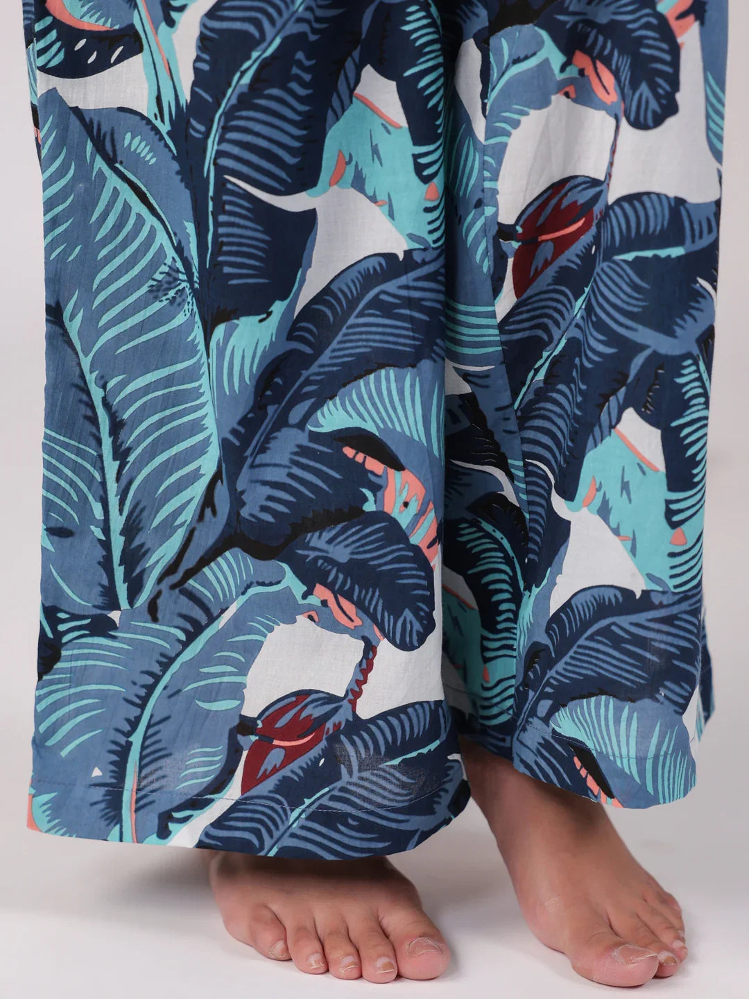 Blue Printed Cotton Night Suit Set - SanskrutiHomes