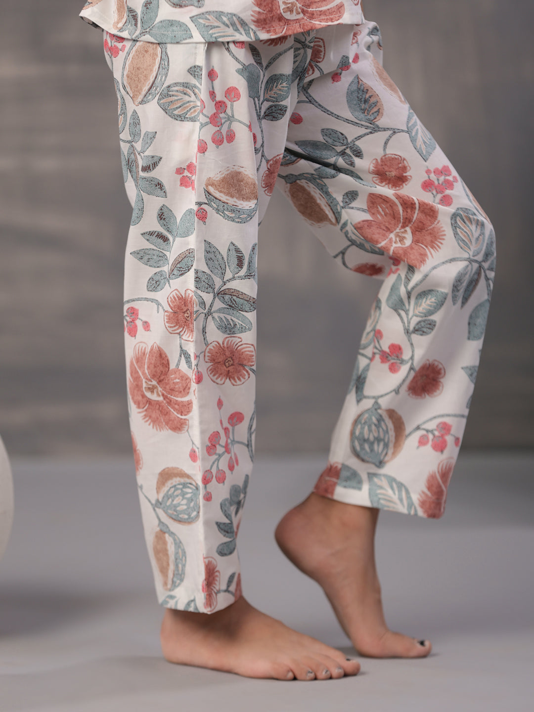 Multi Flower and Leaf Printed Cotton Kids Night Suits - SanskrutiHomes