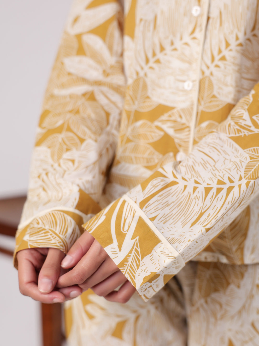 Yellow Cotton Printed Night Suit Set