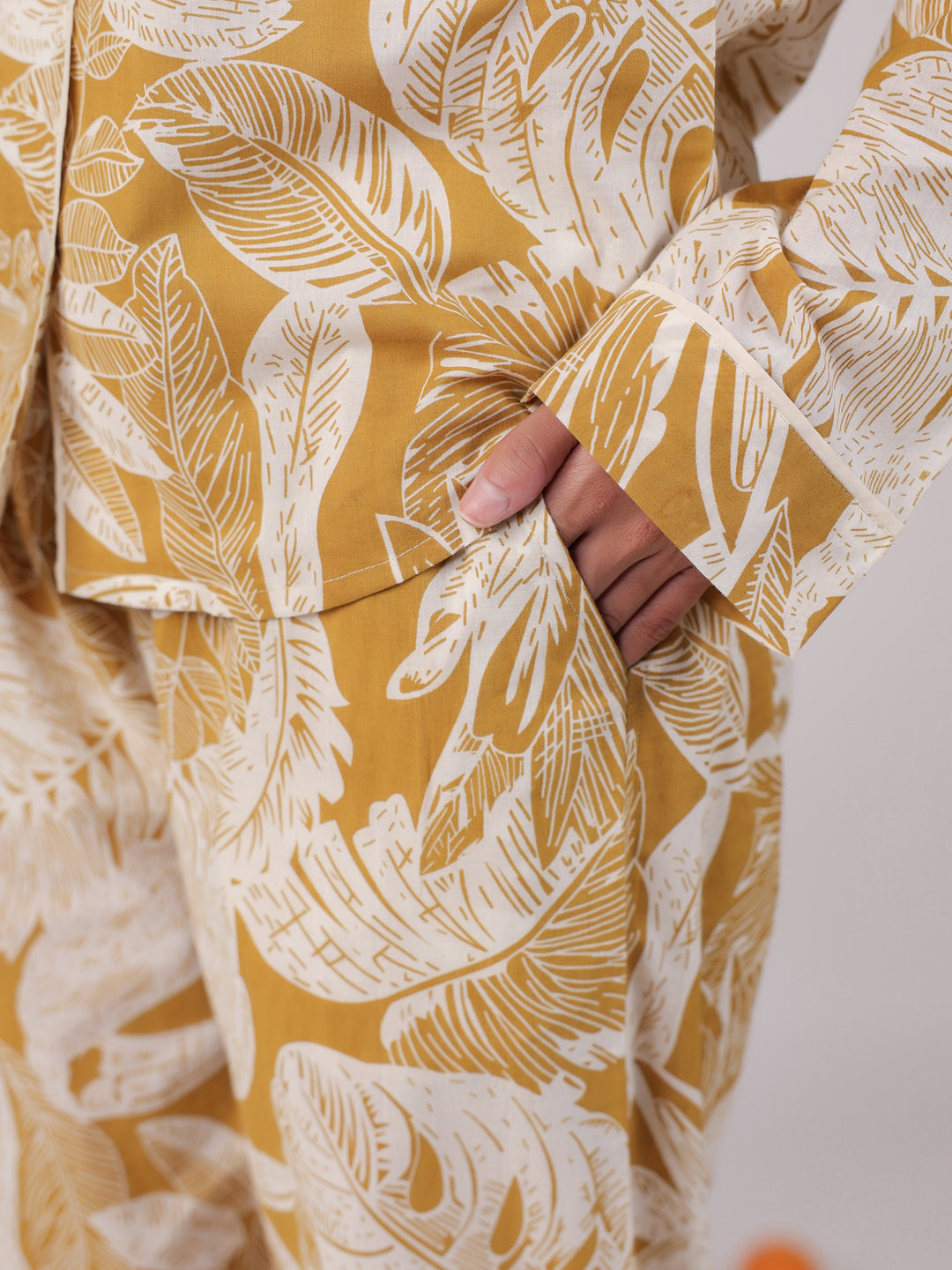 Yellow Cotton Printed Night Suit Set