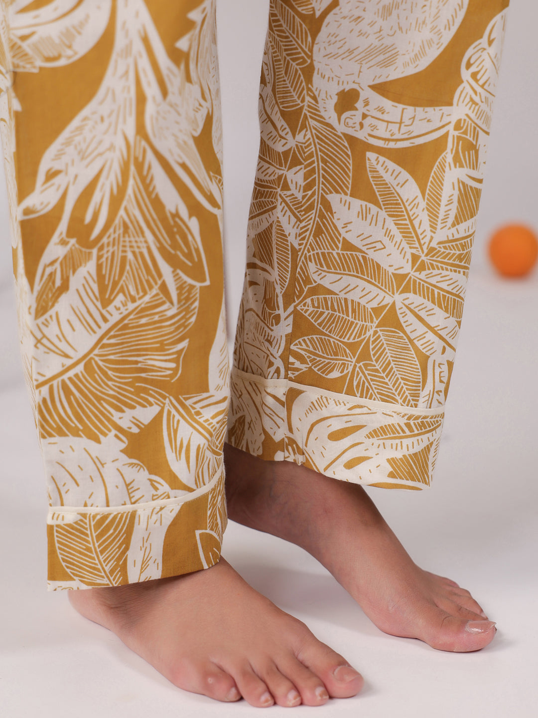 Yellow Cotton Printed Night Suit Set