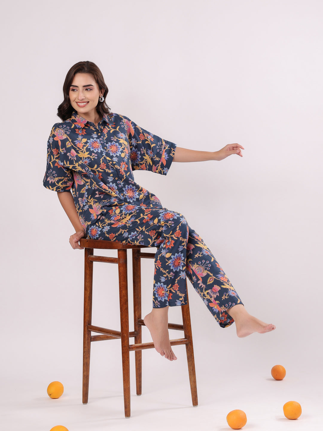 Multi Flower Printed Night Suit Set