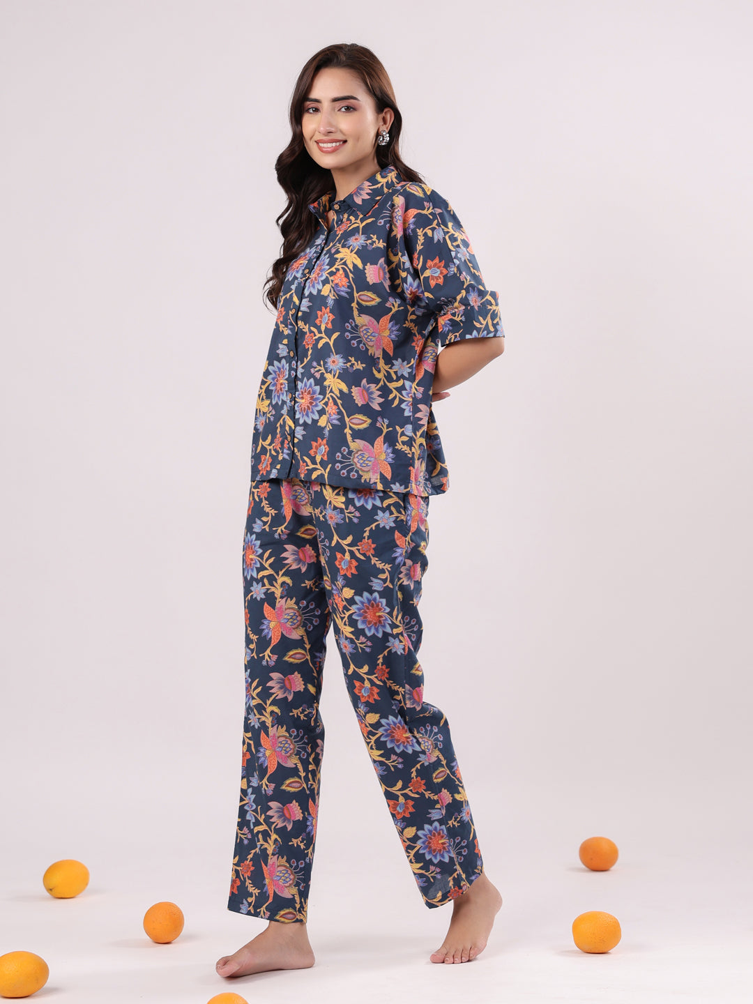 Multi Flower Printed Night Suit Set