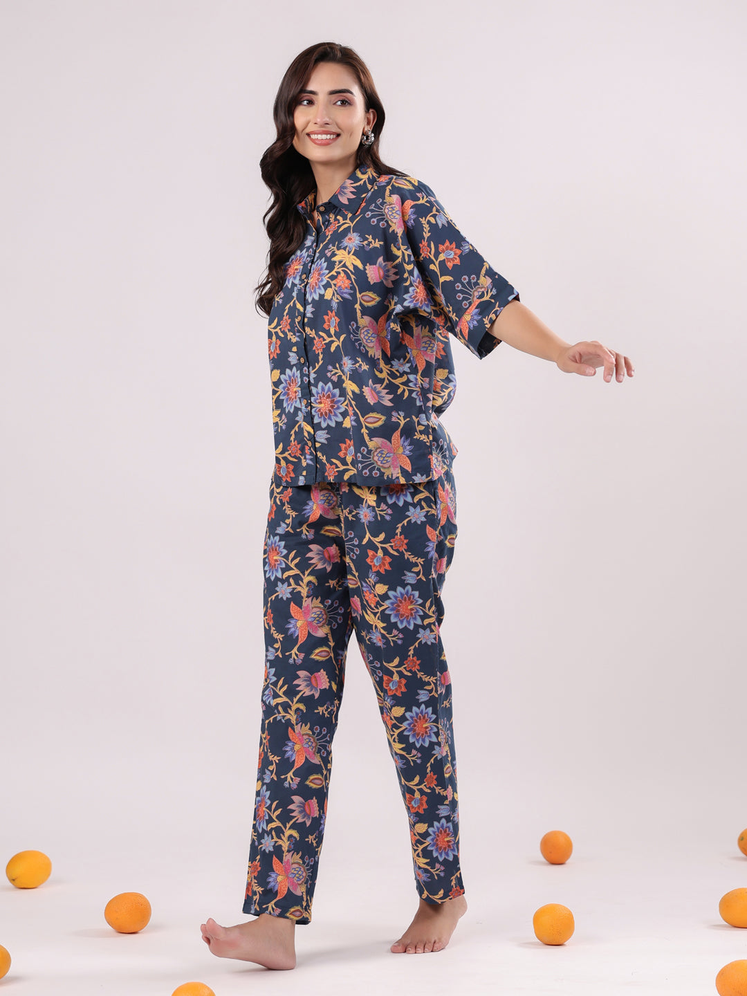 Multi Flower Printed Night Suit Set