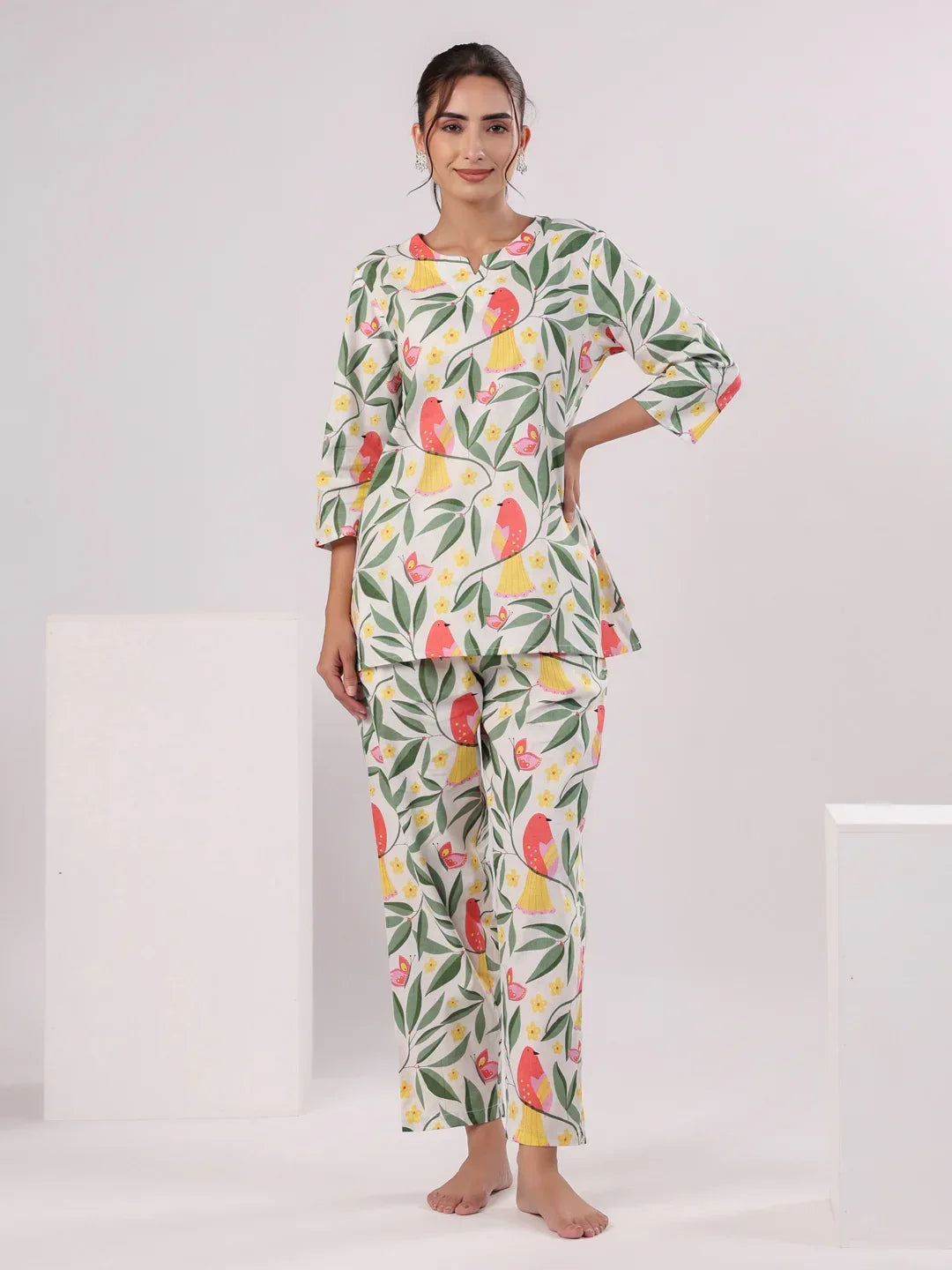 Multi Color Flower Printed Loungewear Set - SanskrutiHomes