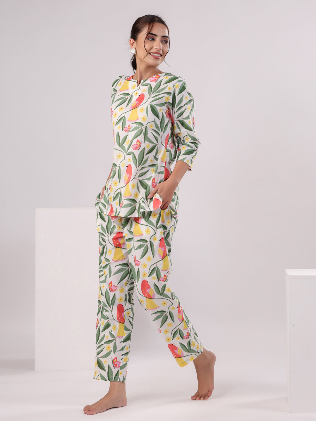 Multi Color Flower Printed Loungewear Set