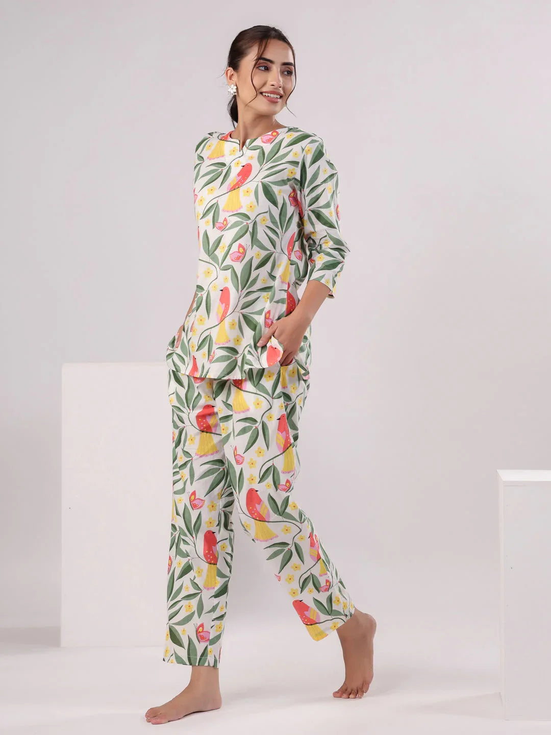 Multi Color Flower Printed Loungewear Set - SanskrutiHomes