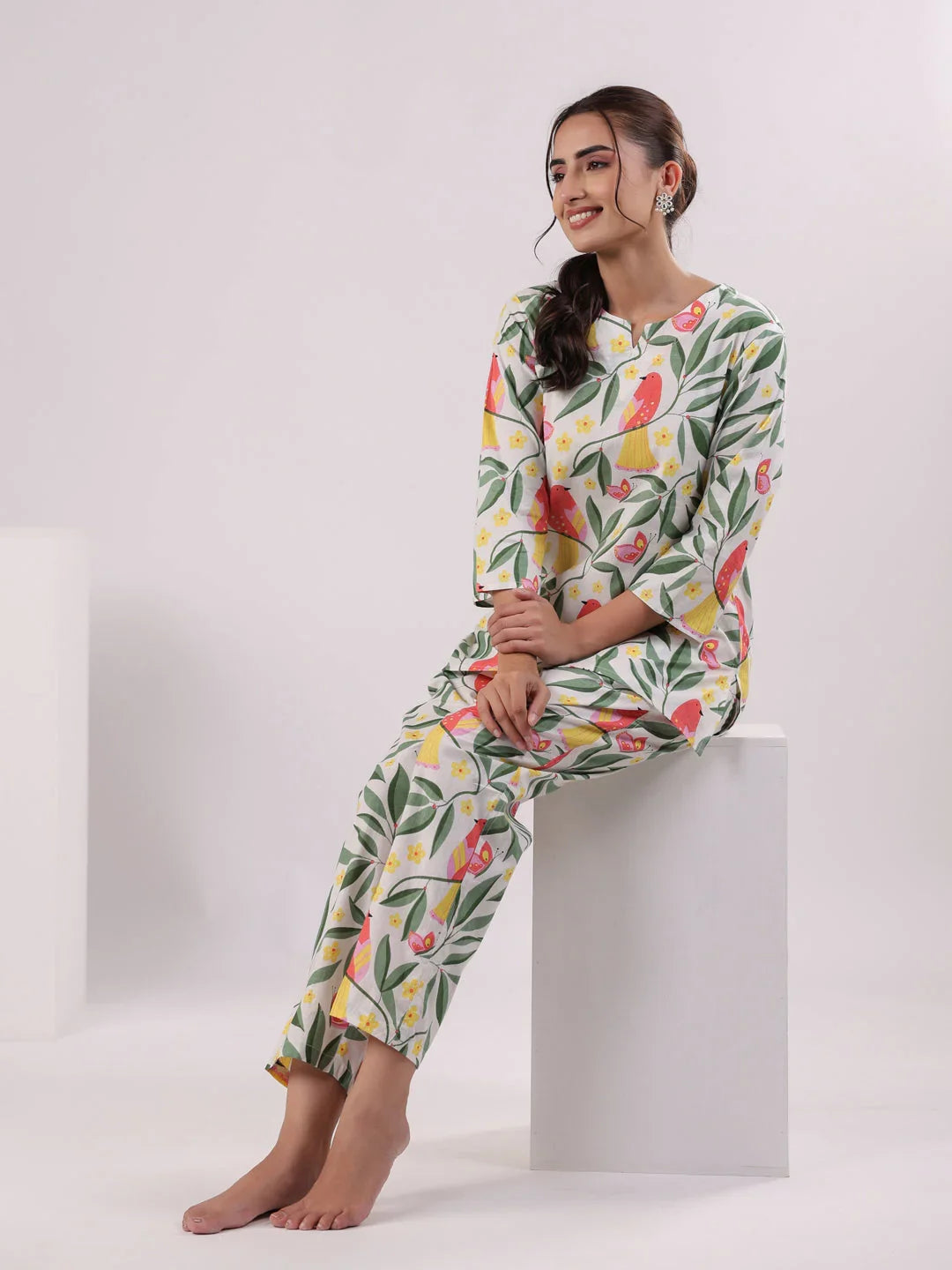 Multi Color Flower Printed Loungewear Set - SanskrutiHomes