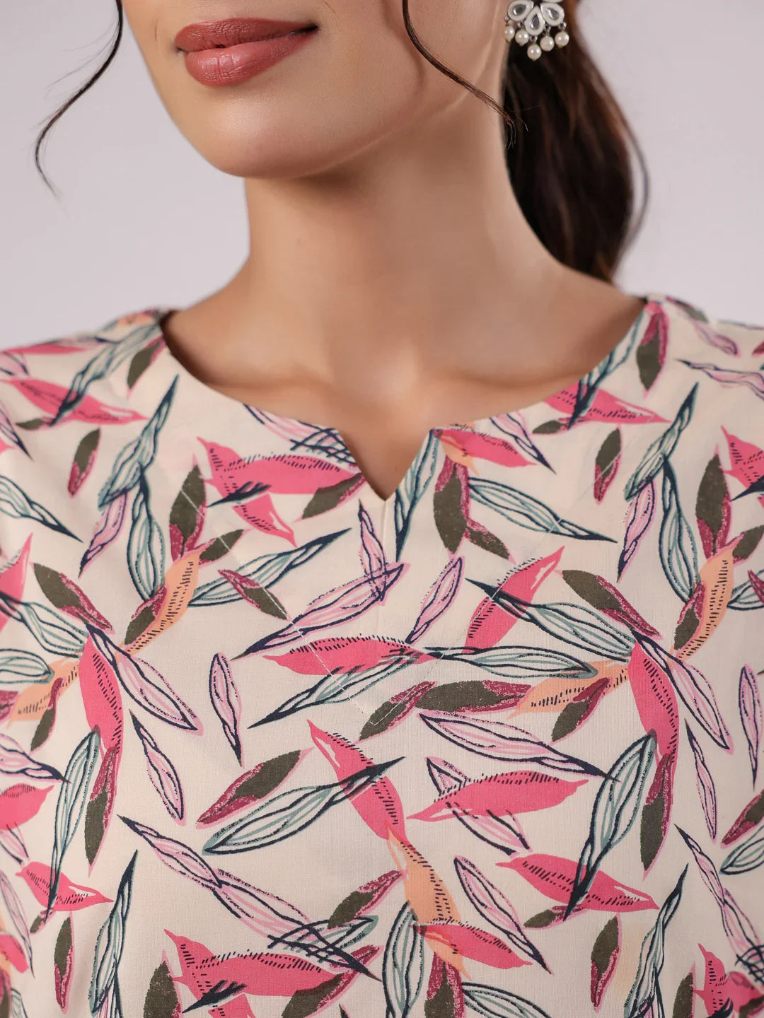 Multicolor Leaf Printed Night Suit Set - SanskrutiHomes