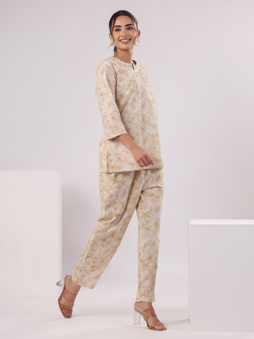 Brown Flower Printed Night Suit Set