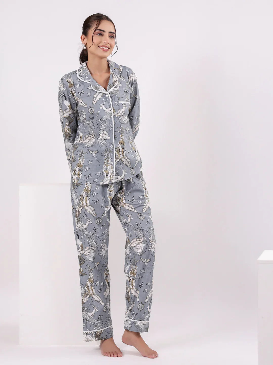 Animal Printed Night Suit Set for Women - SanskrutiHomes