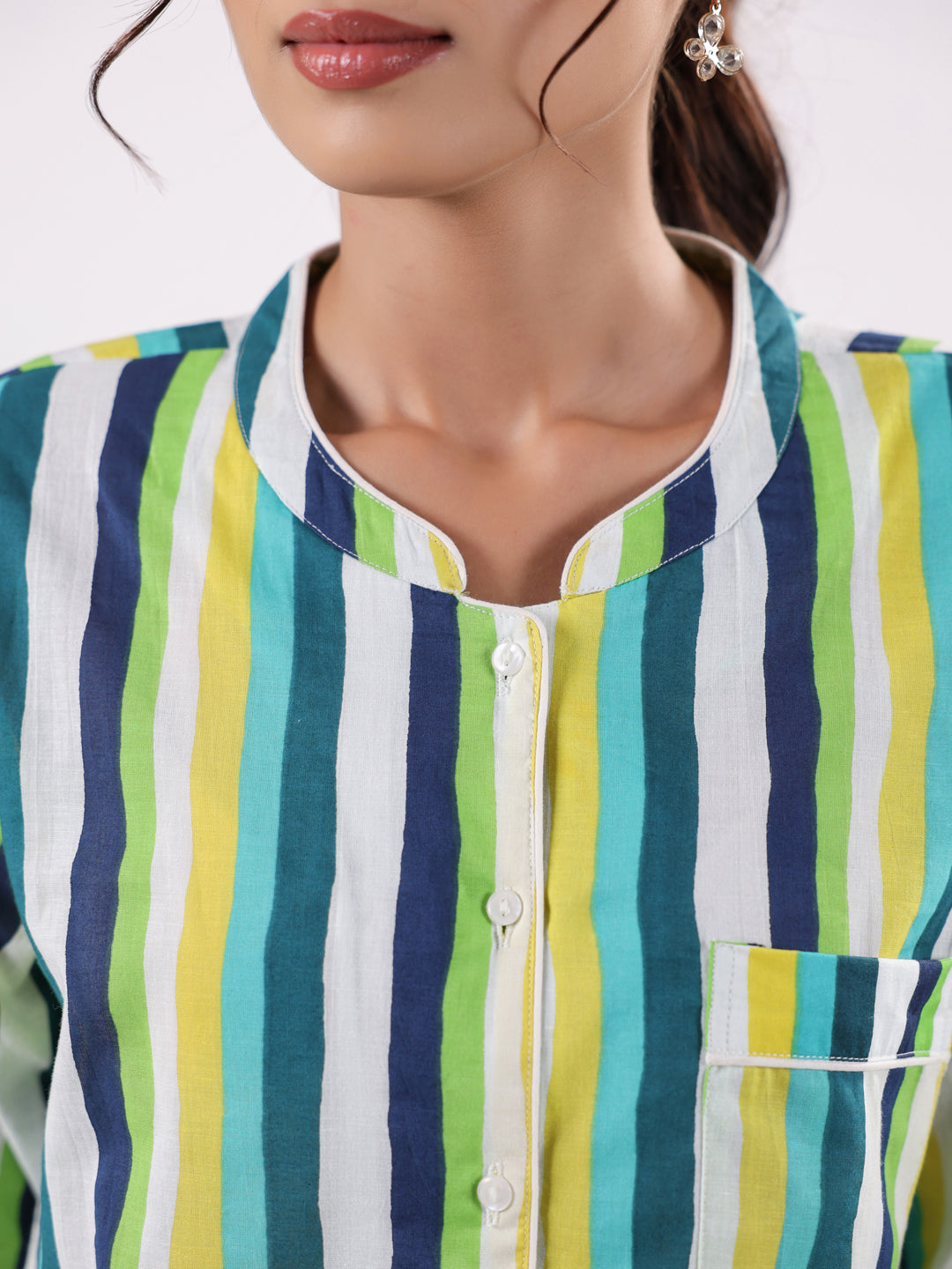 Multicolor Striped Printed Night Suit Set - SanskrutiHomes