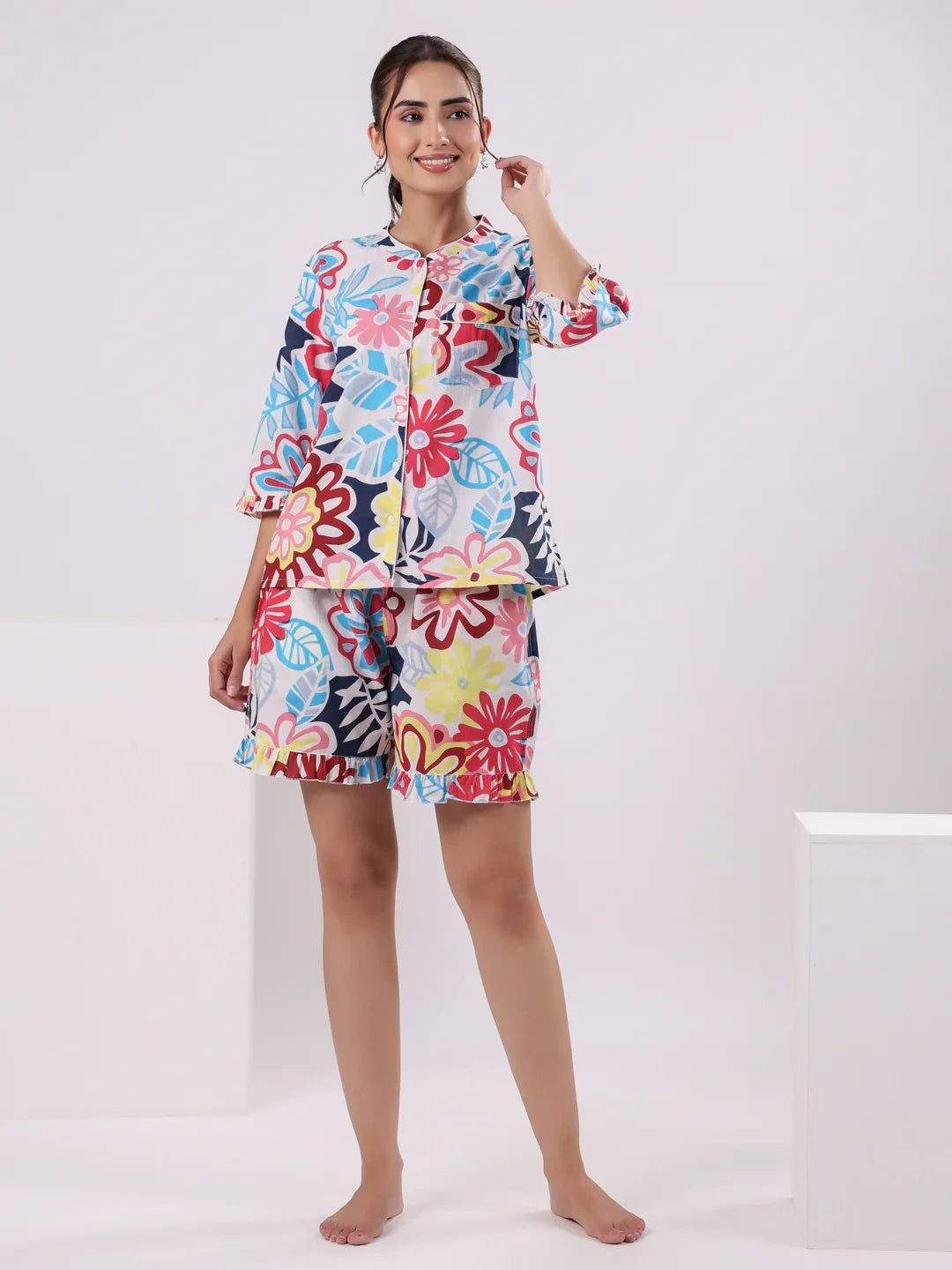 Flower Printed Night Suit Set For Women
