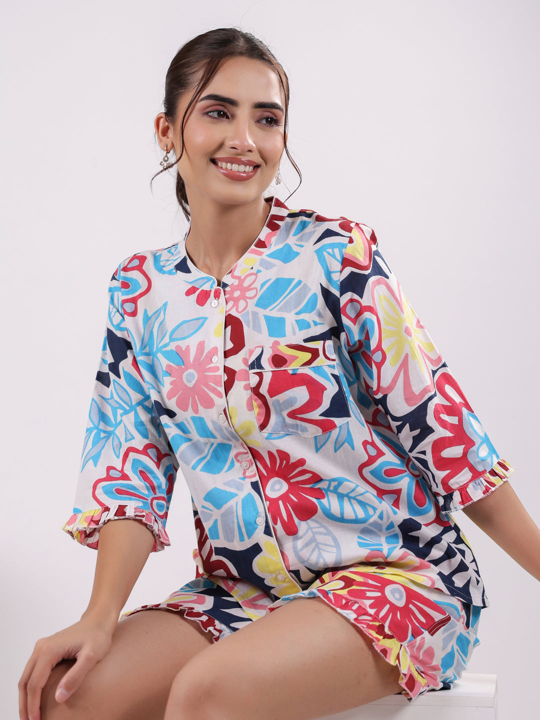 Flower Printed Night Suit Set For Women