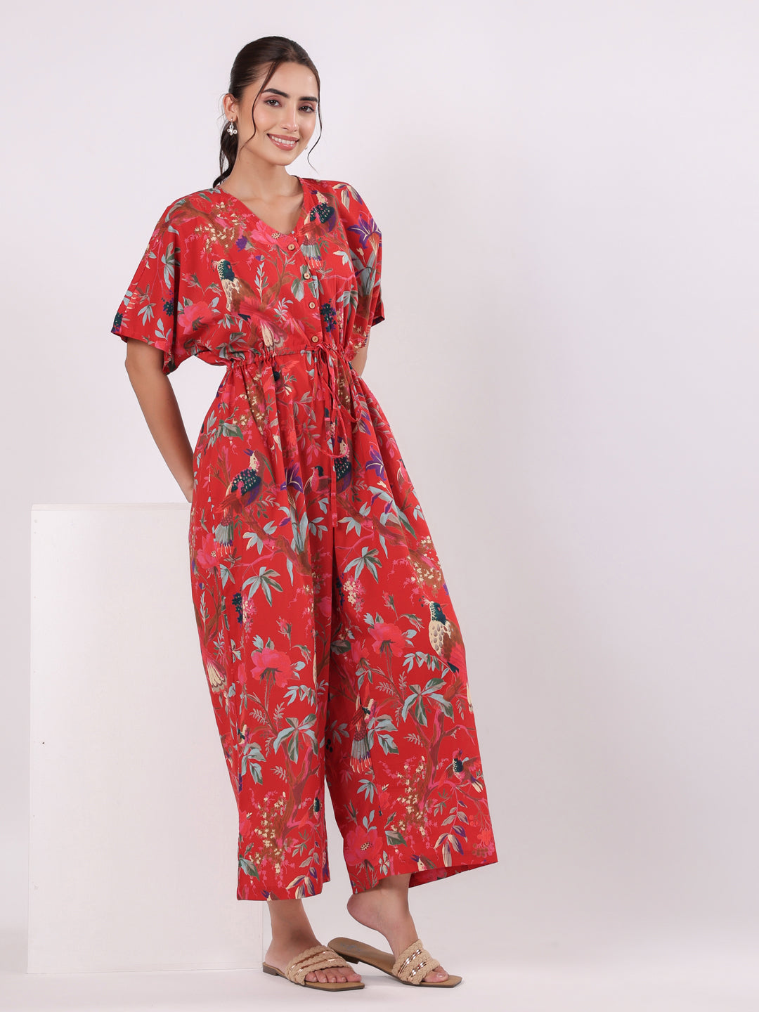 Red Floral Printed Jumpsuit for Women