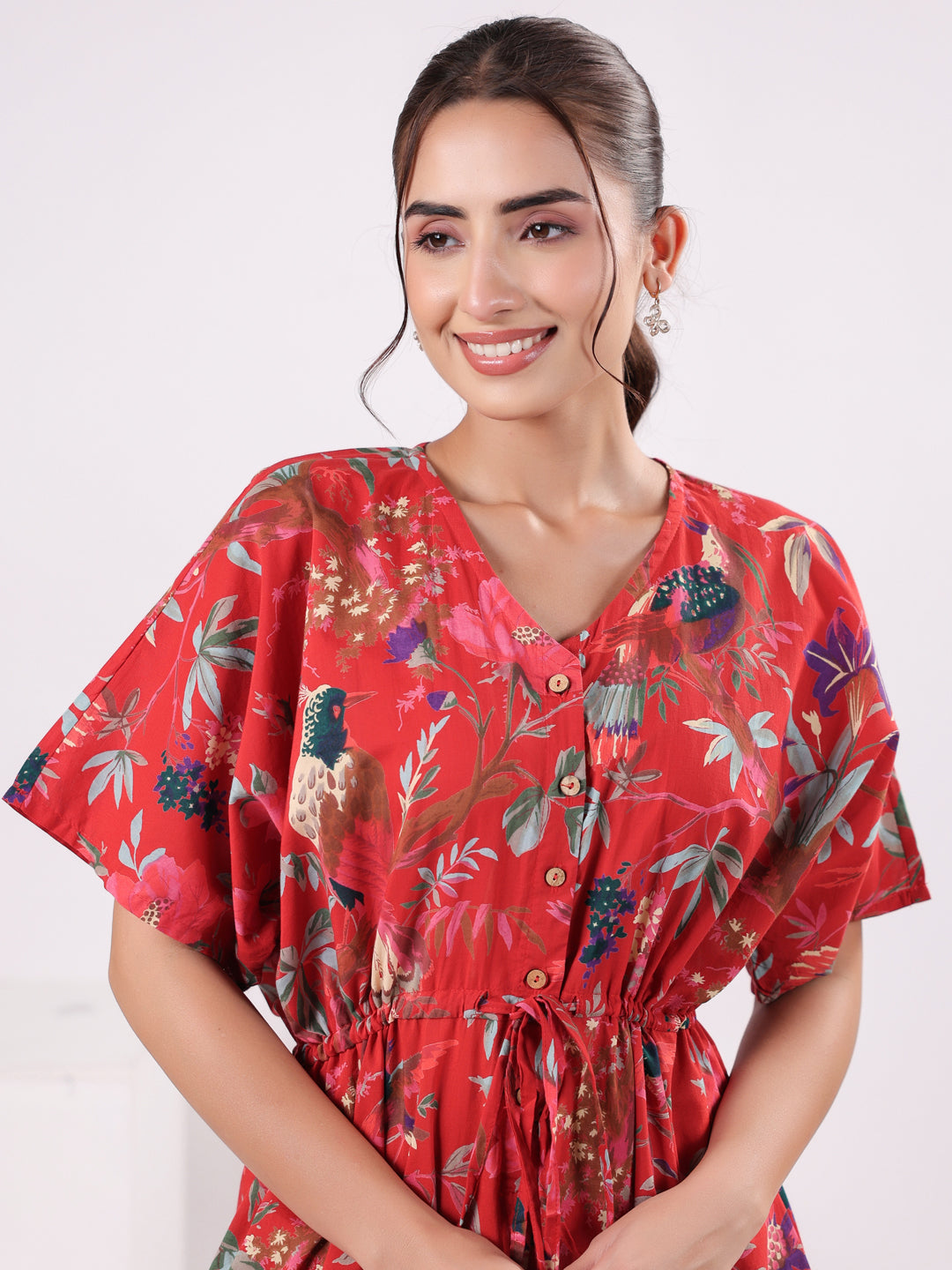 Red Floral Printed Jumpsuit for Women - SanskrutiHomes