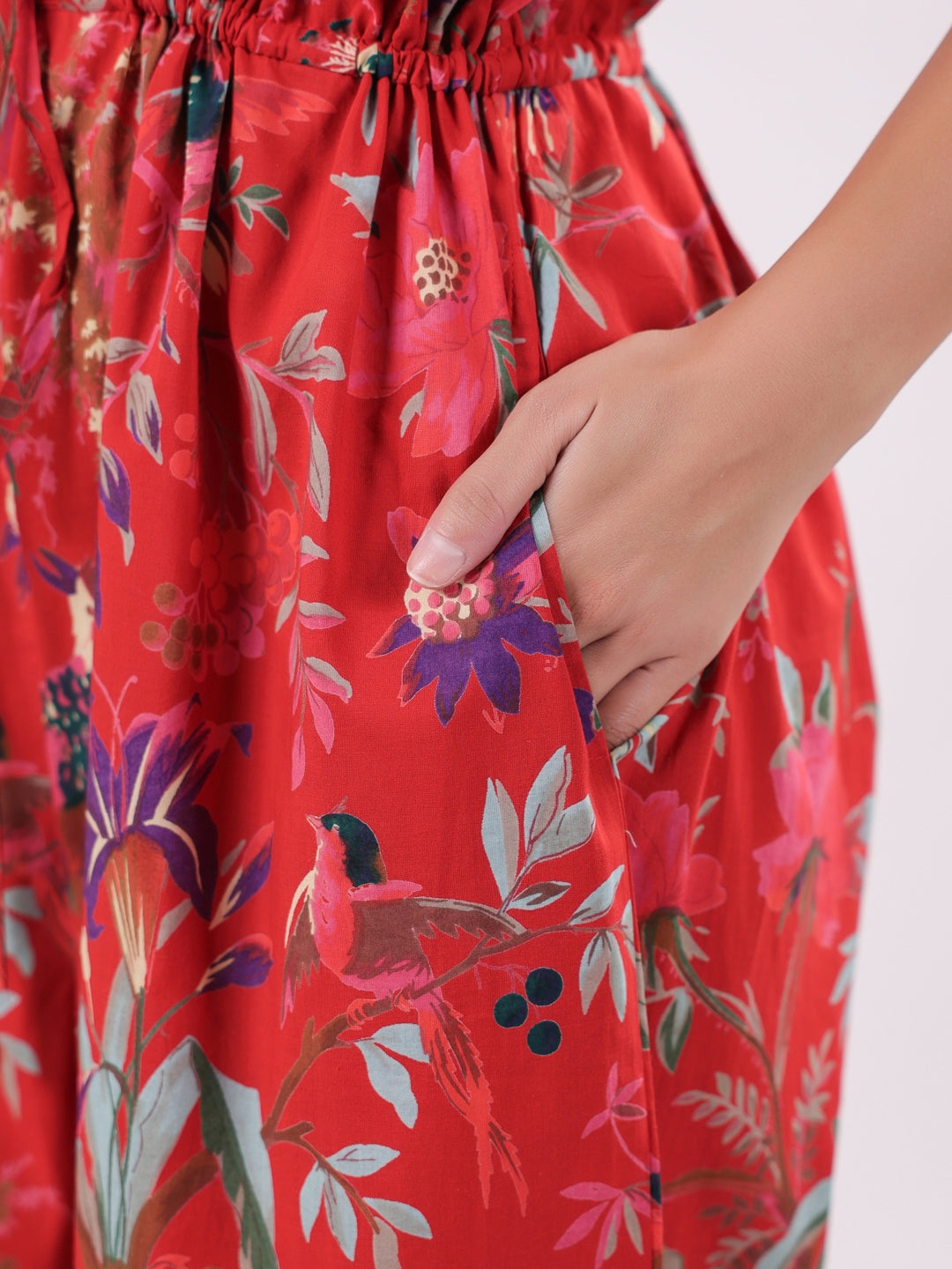 Red Floral Printed Jumpsuit for Women