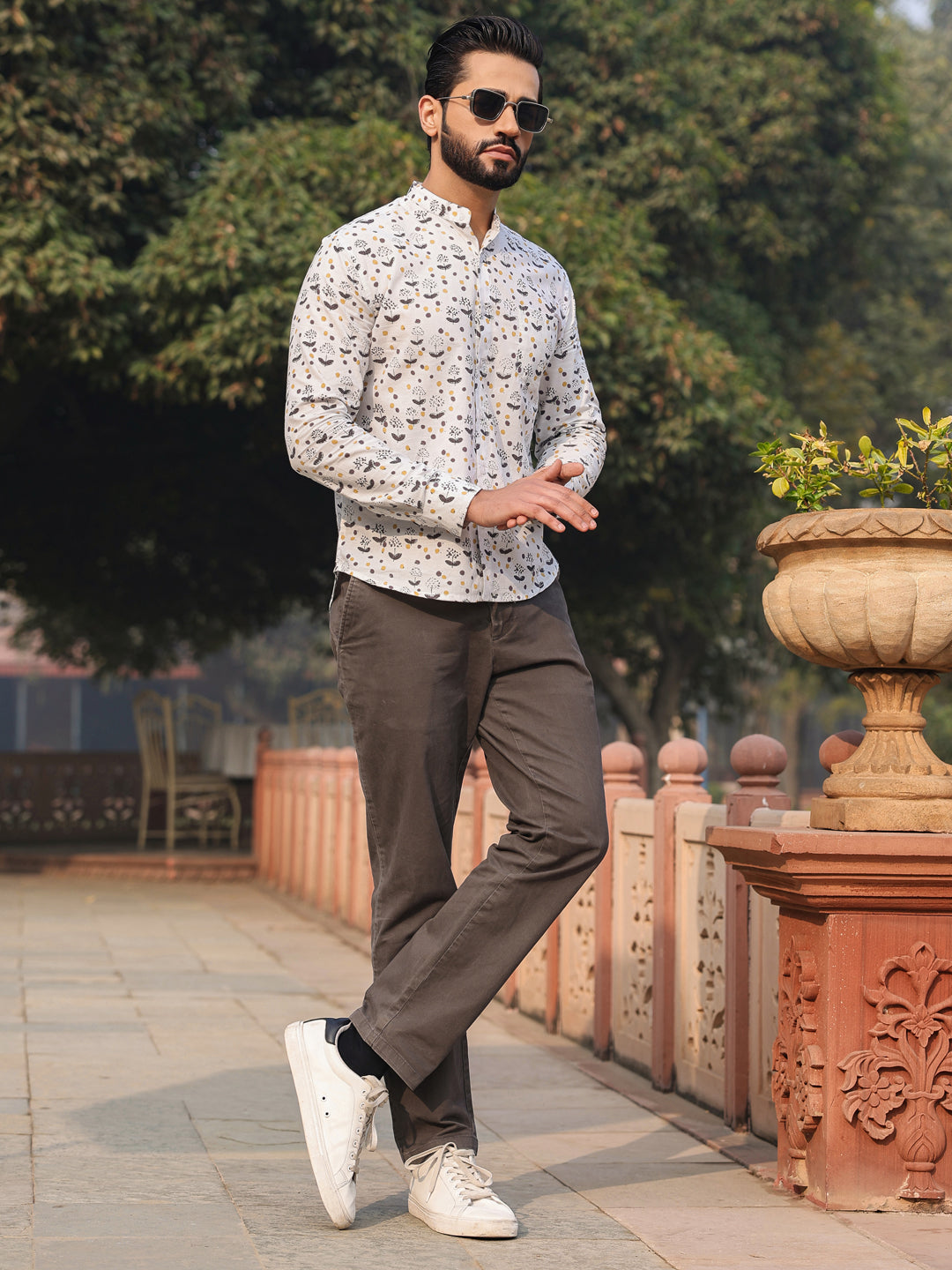 Men's Pure Cotton Off White Casual Shirt - SanskrutiHomes