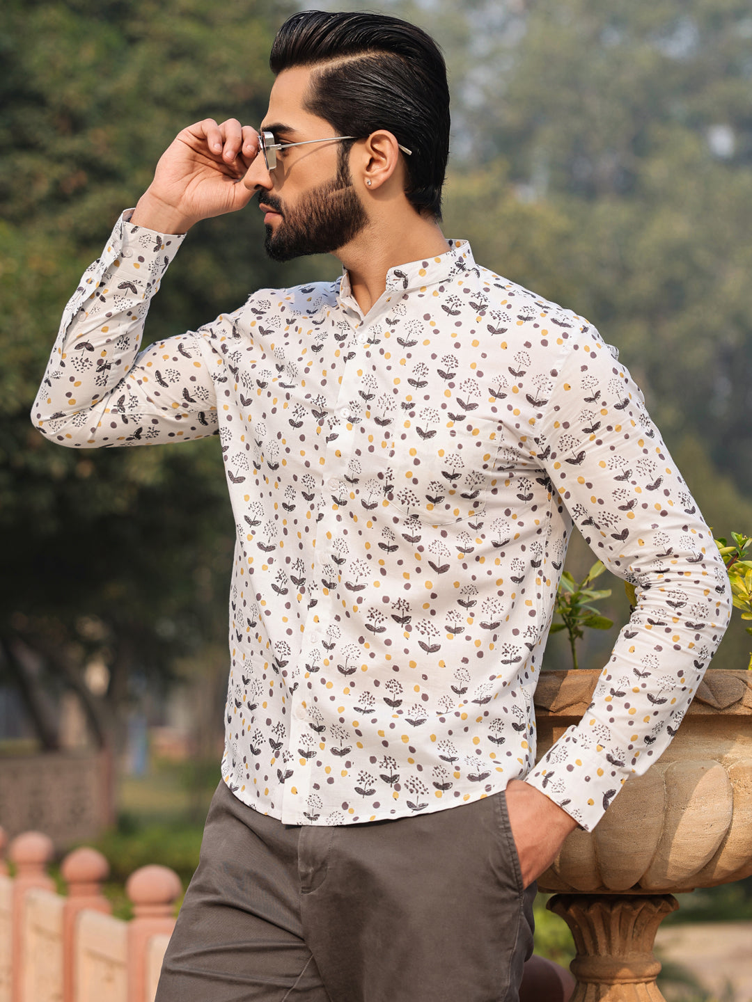 Men's Pure Cotton Off White Casual Shirt - SanskrutiHomes