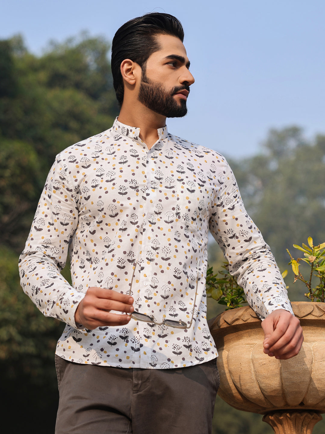 Men's Pure Cotton Off White Casual Shirt - SanskrutiHomes