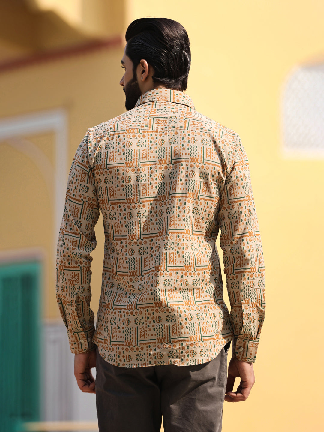 Men's Floral Print Pure Cotton Beige Casual Shirt - SanskrutiHomes
