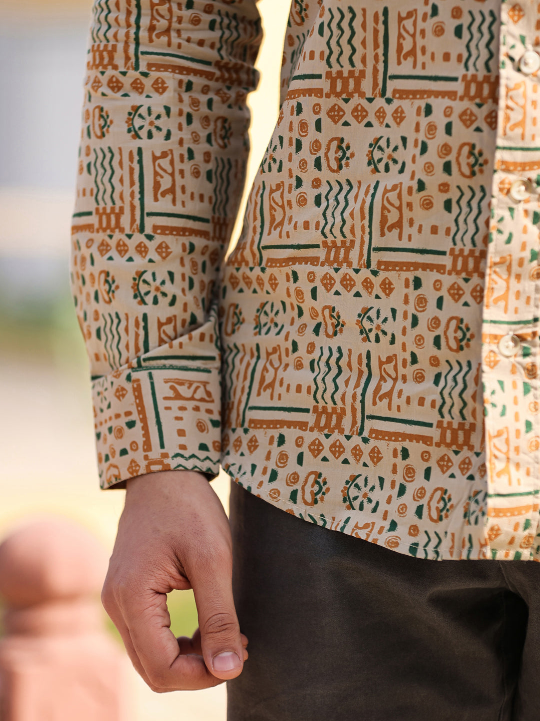 Men's Floral Print Pure Cotton Beige Casual Shirt