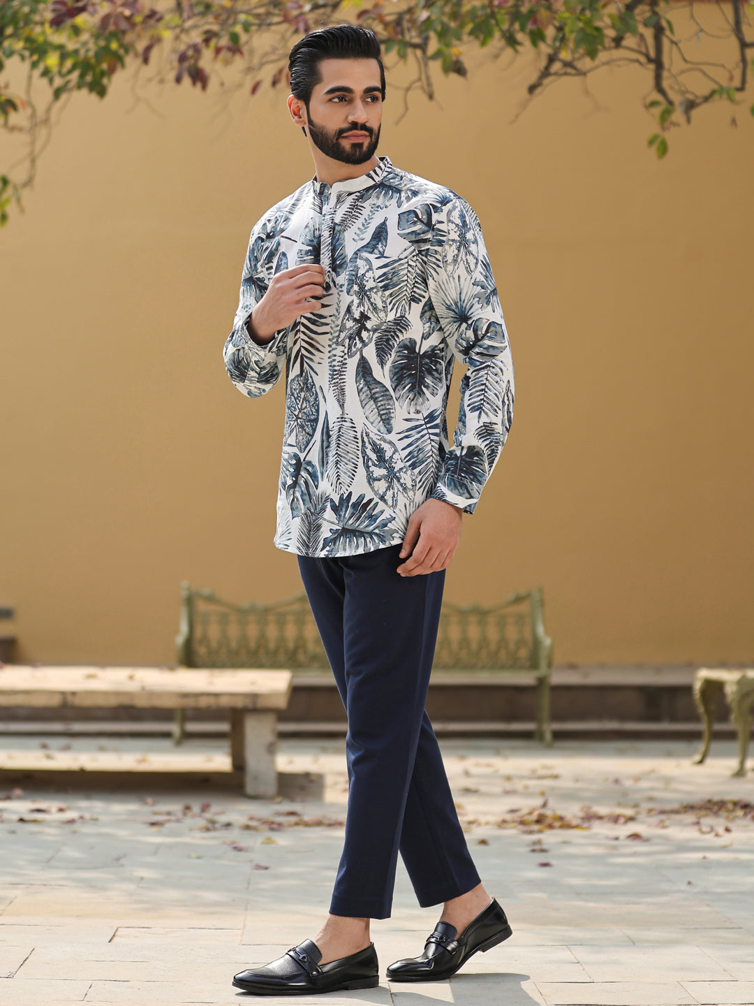 Men's Floral Pure Cotton Grey Printed Kurta