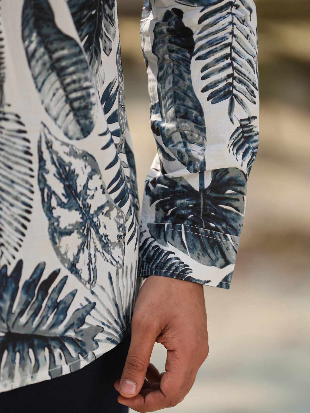 Men's Floral Pure Cotton Grey Printed Kurta