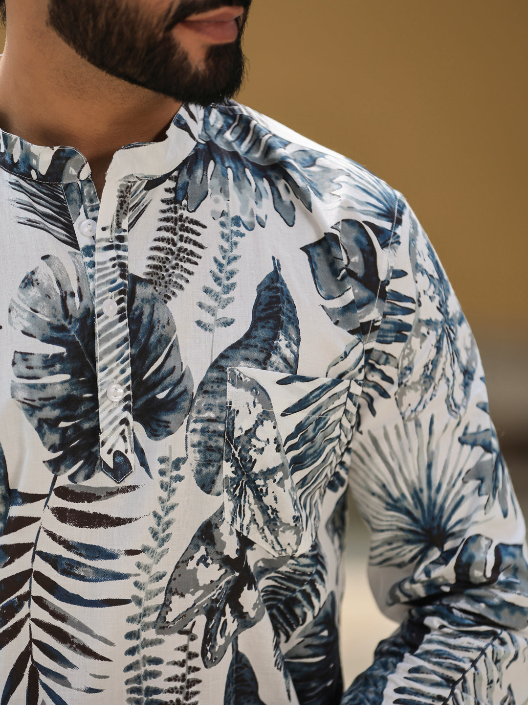 Men's Floral Pure Cotton Grey Printed Kurta - SanskrutiHomes