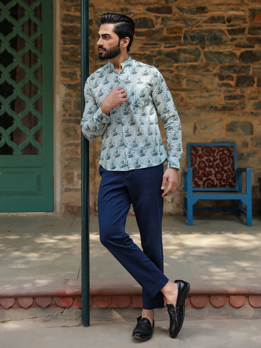 Men's Pure Cotton Off White Casual Shirt - SanskrutiHomes
