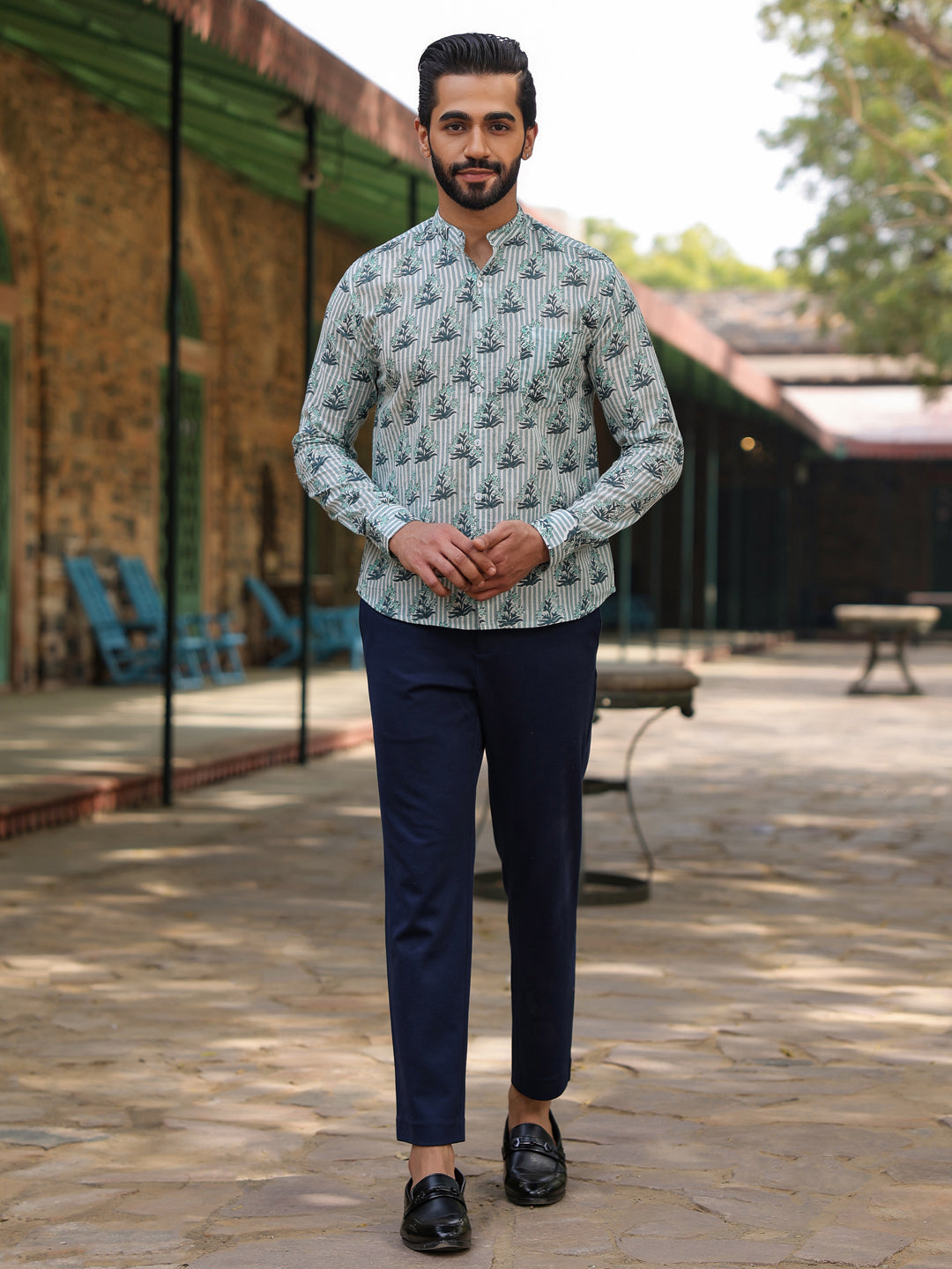 Men's Pure Cotton Off White Casual Shirt - SanskrutiHomes