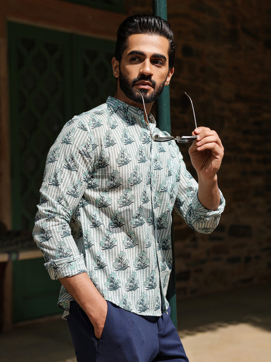 Men's Pure Cotton Off White Casual Shirt - SanskrutiHomes