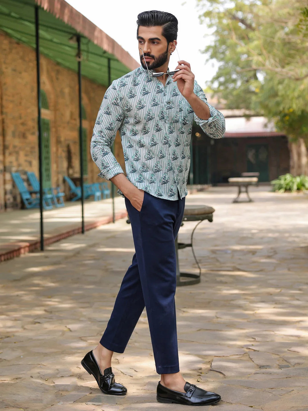 Men's Pure Cotton Off White Casual Shirt - SanskrutiHomes
