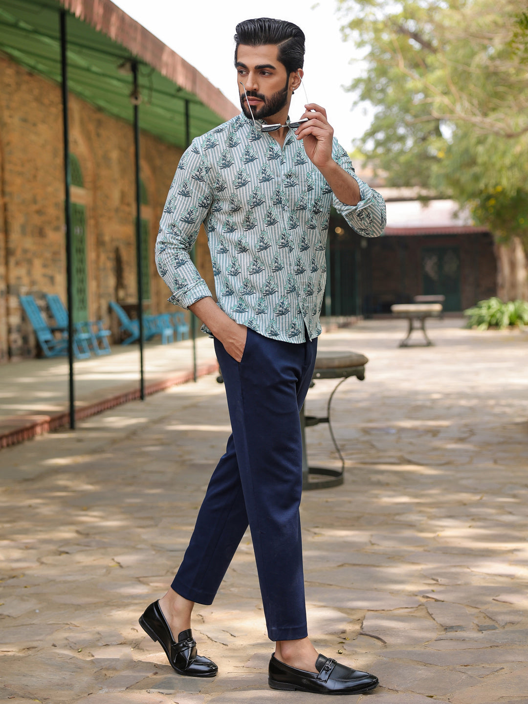 Men's Pure Cotton Off White Casual Shirt - SanskrutiHomes