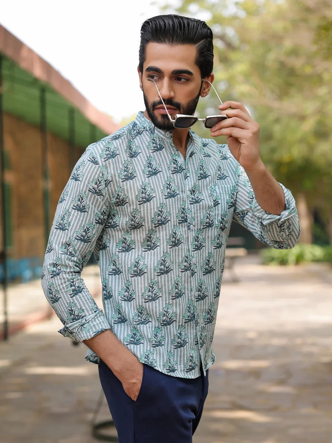 Men's Pure Cotton Off White Casual Shirt - SanskrutiHomes
